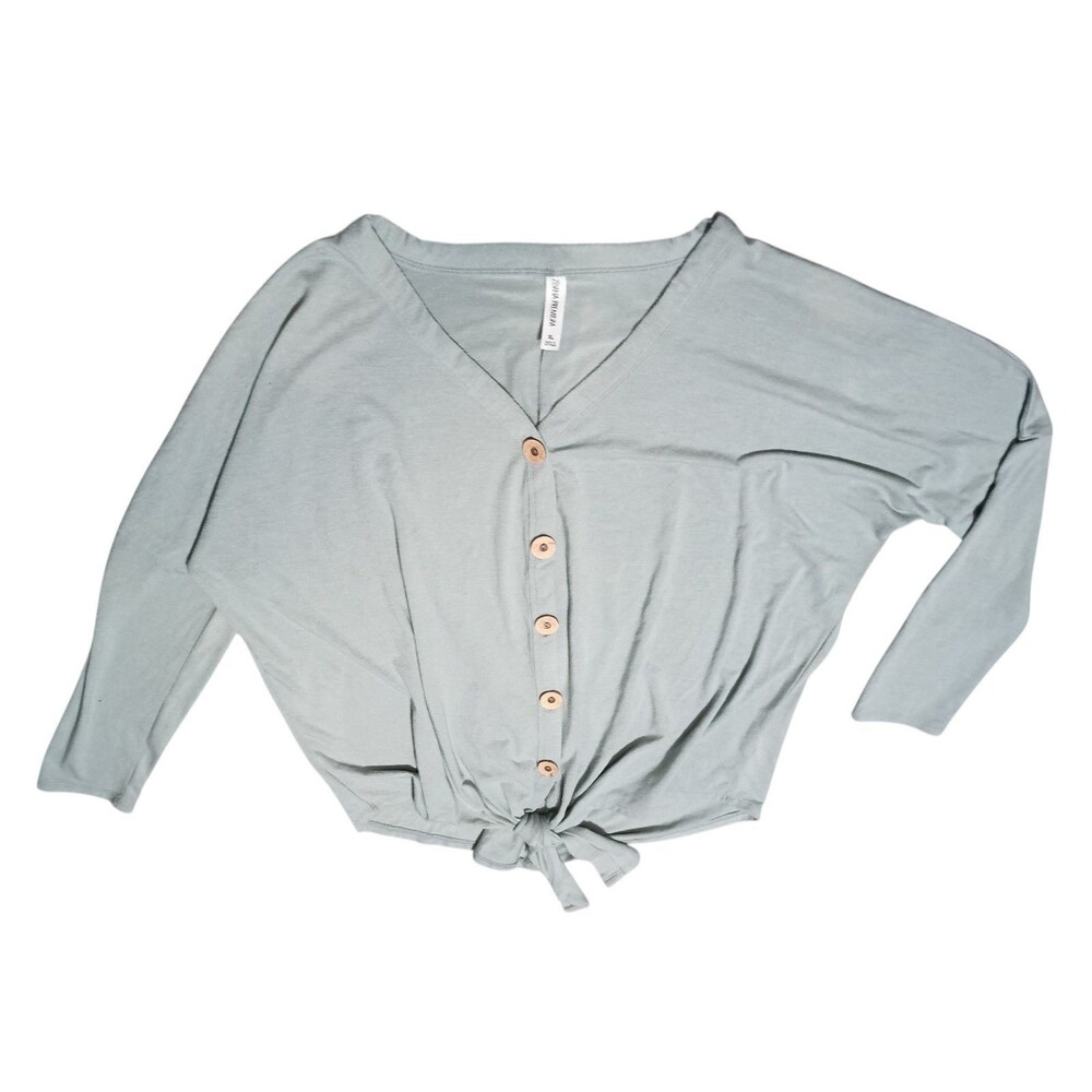 Zenana Premium Long Sleeve V-Neck Button-Down Tie-Front Top Size XL